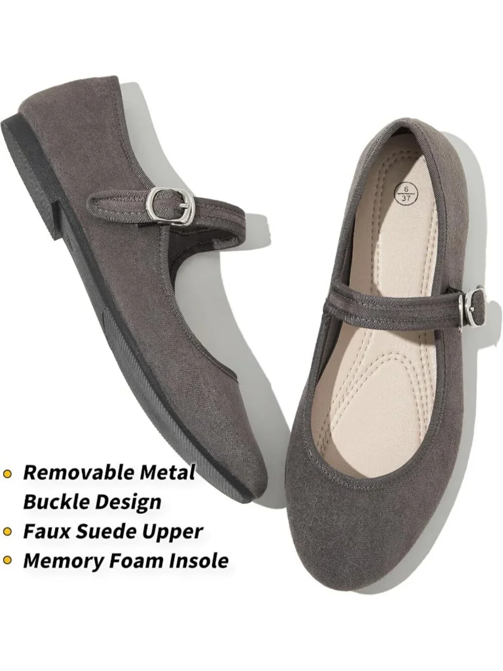 Women's Brown Mary Jane with Strap Faux Suede Black Flats Shoes Comfortable